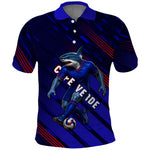 Personalized Cape Verde Soccer Polo Shirt Shark Mascot Football Player Striped Pattern
