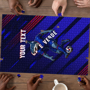 Personalized Cape Verde Soccer Puzzle Shark Mascot Football Player Striped Pattern