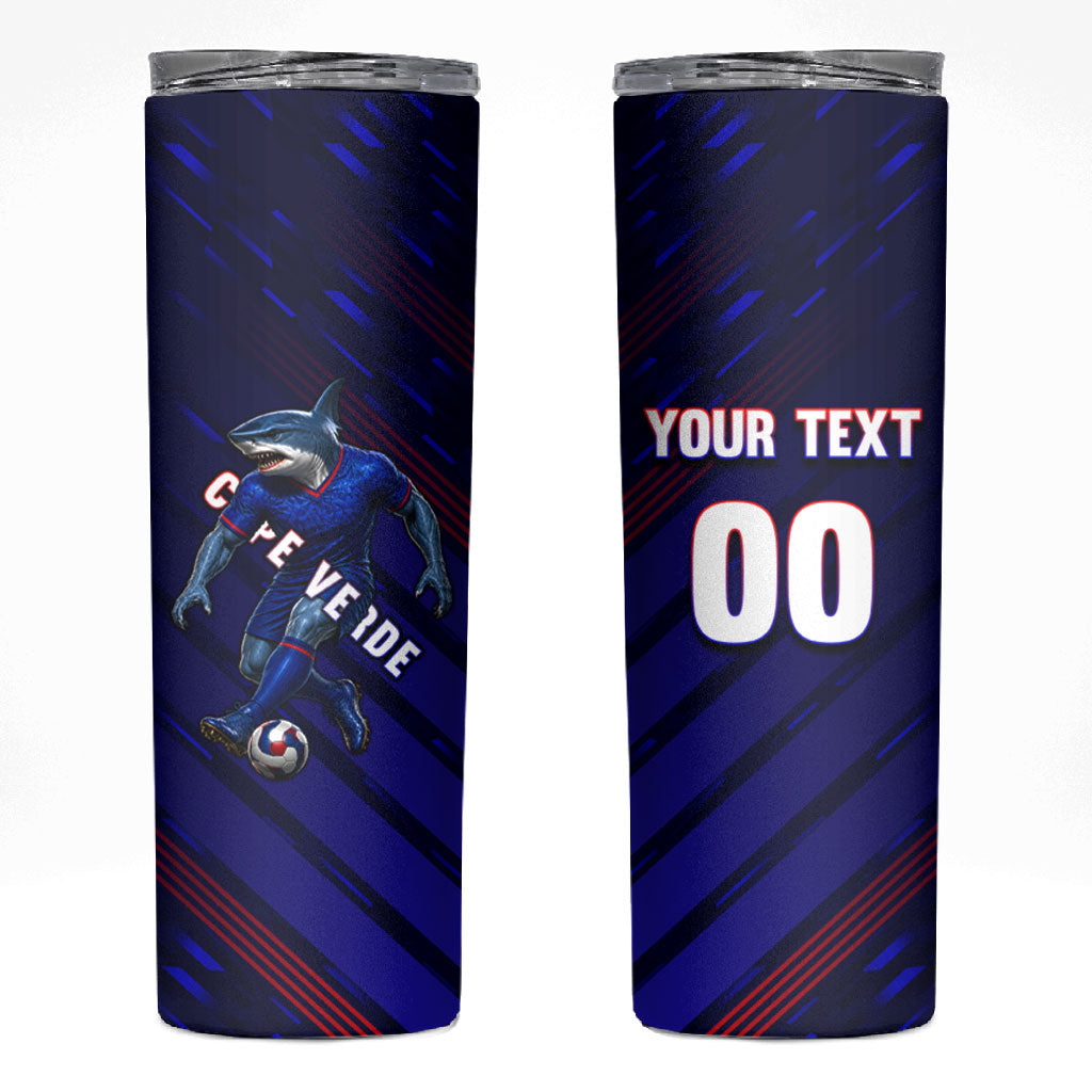 Personalized Cape Verde Soccer Skinny Tumbler Shark Mascot Football Player Striped Pattern