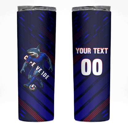 Personalized Cape Verde Soccer Skinny Tumbler Shark Mascot Football Player Striped Pattern