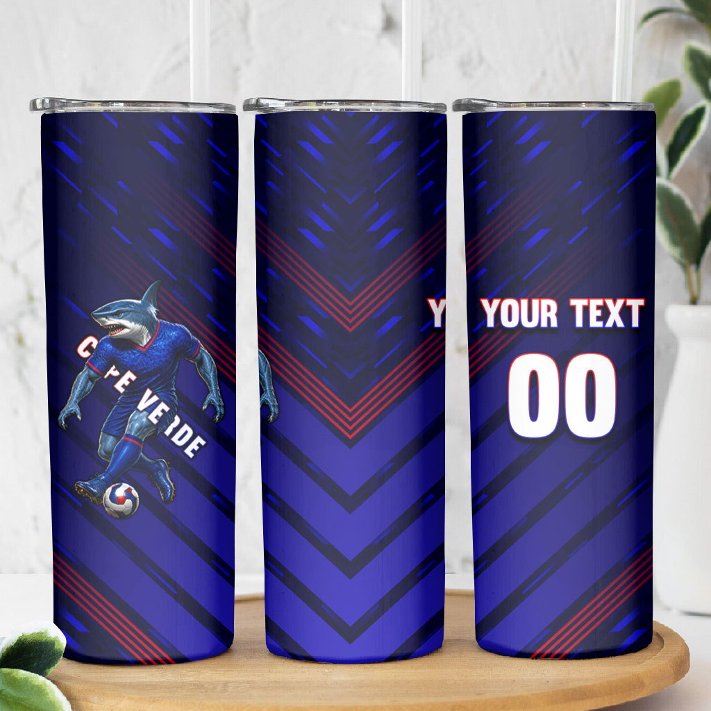 Personalized Cape Verde Soccer Skinny Tumbler Shark Mascot Football Player Striped Pattern