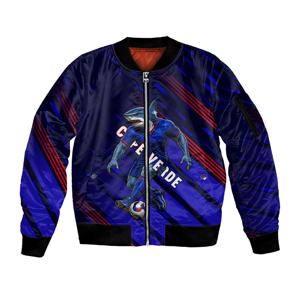Personalized Cape Verde Soccer Sleeve Zip Bomber Jacket Shark Mascot Football Player Striped Pattern