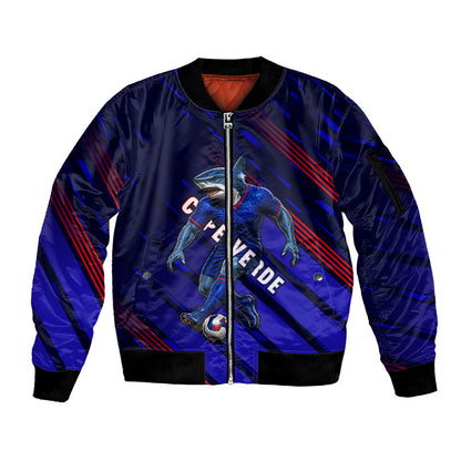 Personalized Cape Verde Soccer Sleeve Zip Bomber Jacket Shark Mascot Football Player Striped Pattern