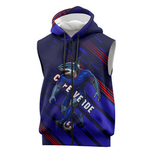 Personalized Cape Verde Soccer Sleeveless Zip Hoodie Shark Mascot Football Player Striped Pattern