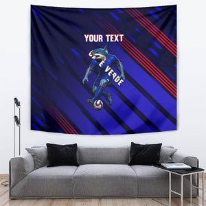 Personalized Cape Verde Soccer Tapestry Shark Mascot Football Player Striped Pattern