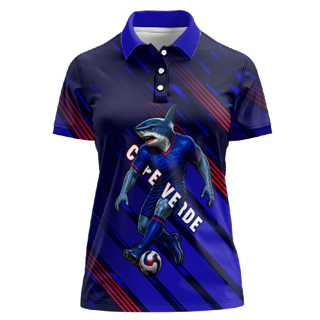 Personalized Cape Verde Soccer Women Polo Shirt Shark Mascot Football Player Striped Pattern