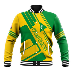 Comoros Flag Baseball Jacket - Green and Yellow Design and National Emblem