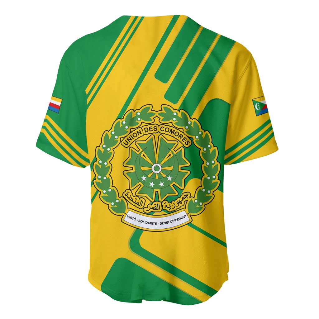 Comoros Flag Baseball Jersey - Green and Yellow Design and National Emblem