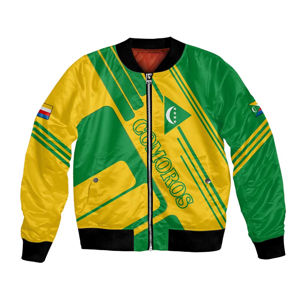 Comoros Flag Bomber Jacket - Green and Yellow Design and National Emblem