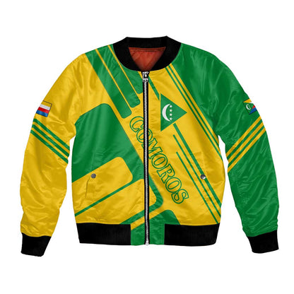 Comoros Flag Bomber Jacket - Green and Yellow Design and National Emblem
