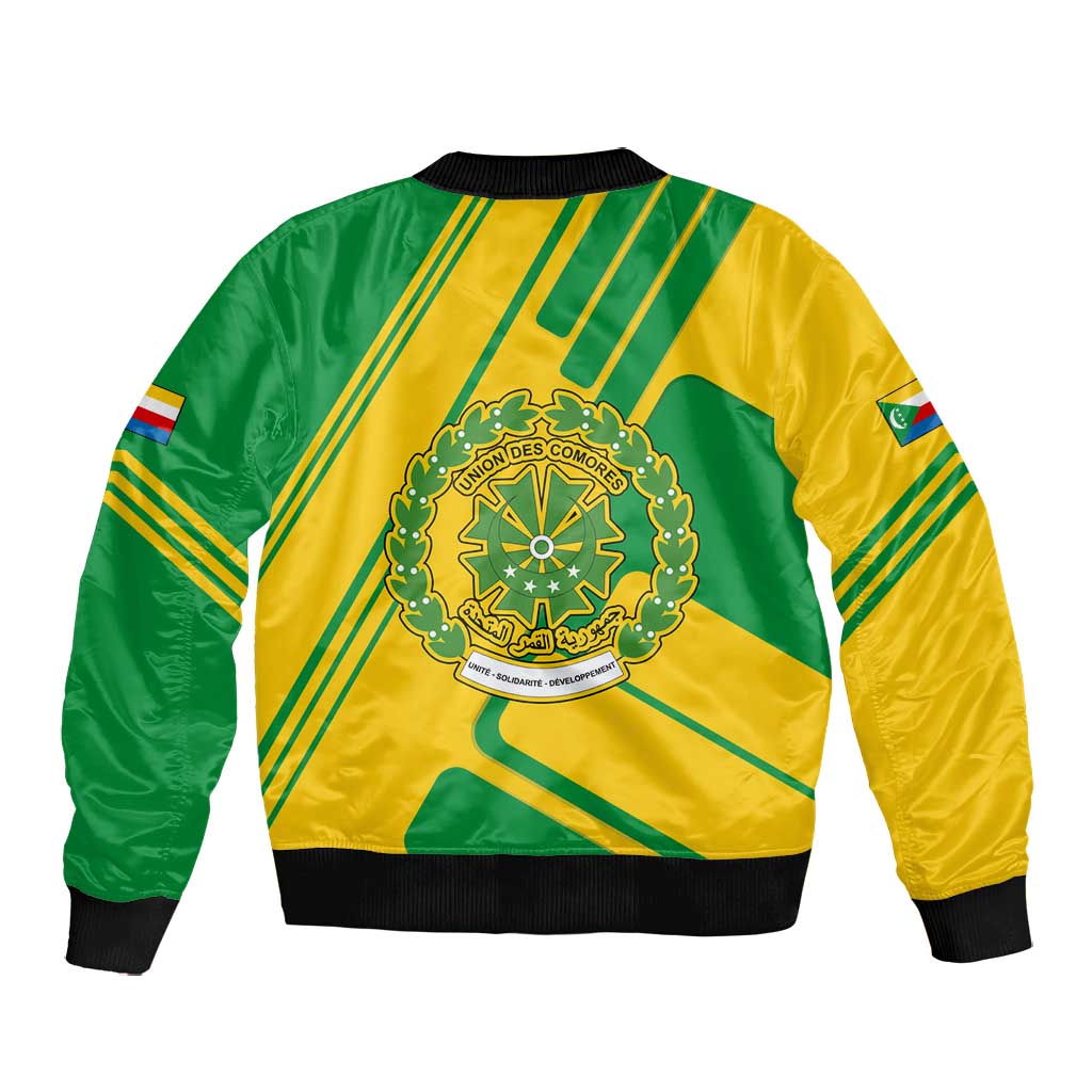Comoros Flag Bomber Jacket - Green and Yellow Design and National Emblem