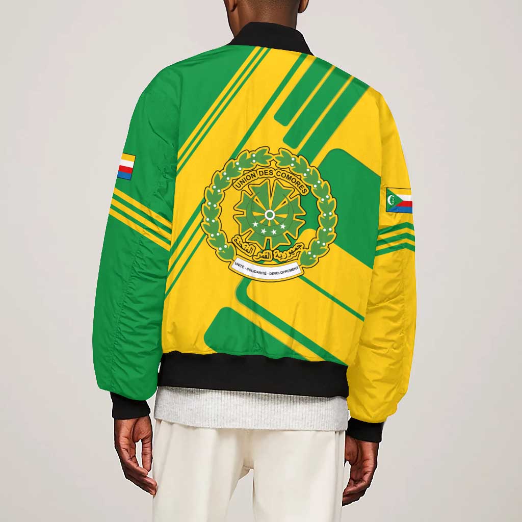 Comoros Flag Bomber Jacket - Green and Yellow Design and National Emblem