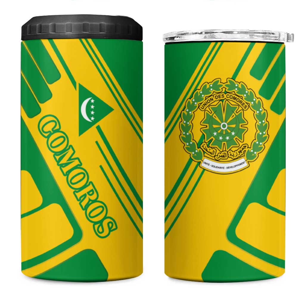 Comoros Flag 4 in 1 Can Cooler Tumbler - Green and Yellow Design and National Emblem