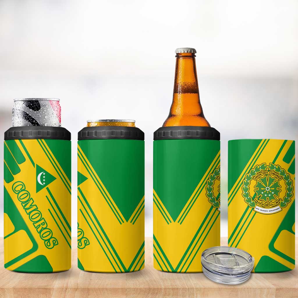 Comoros Flag 4 in 1 Can Cooler Tumbler - Green and Yellow Design and National Emblem