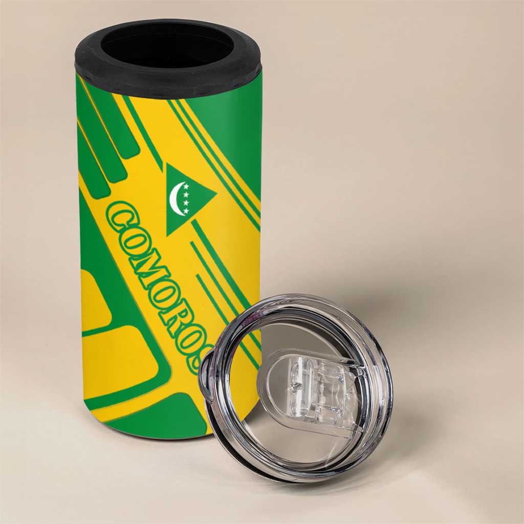 Comoros Flag 4 in 1 Can Cooler Tumbler - Green and Yellow Design and National Emblem