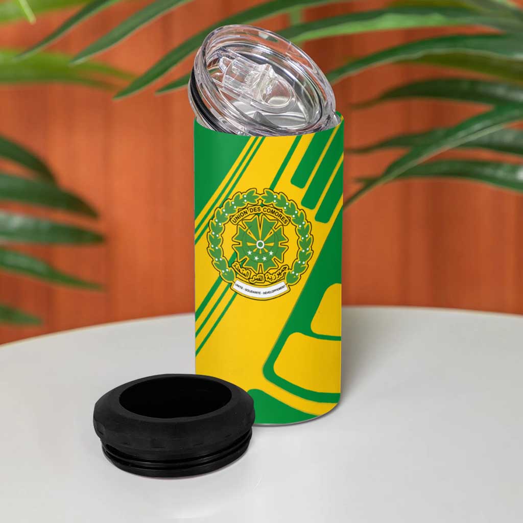 Comoros Flag 4 in 1 Can Cooler Tumbler - Green and Yellow Design and National Emblem