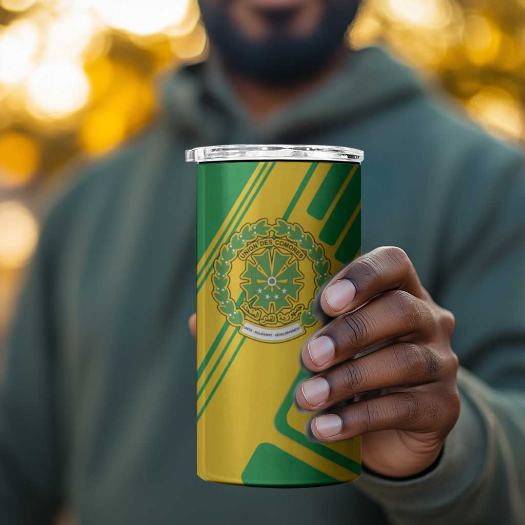 Comoros Flag 4 in 1 Can Cooler Tumbler - Green and Yellow Design and National Emblem
