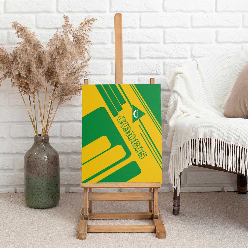 Comoros Flag Canvas Wall Art - Green and Yellow Design and National Emblem