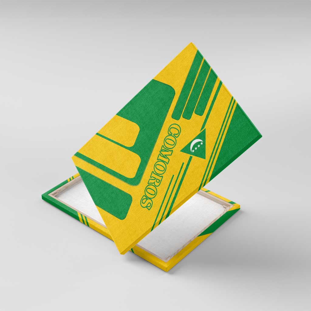 Comoros Flag Canvas Wall Art - Green and Yellow Design and National Emblem