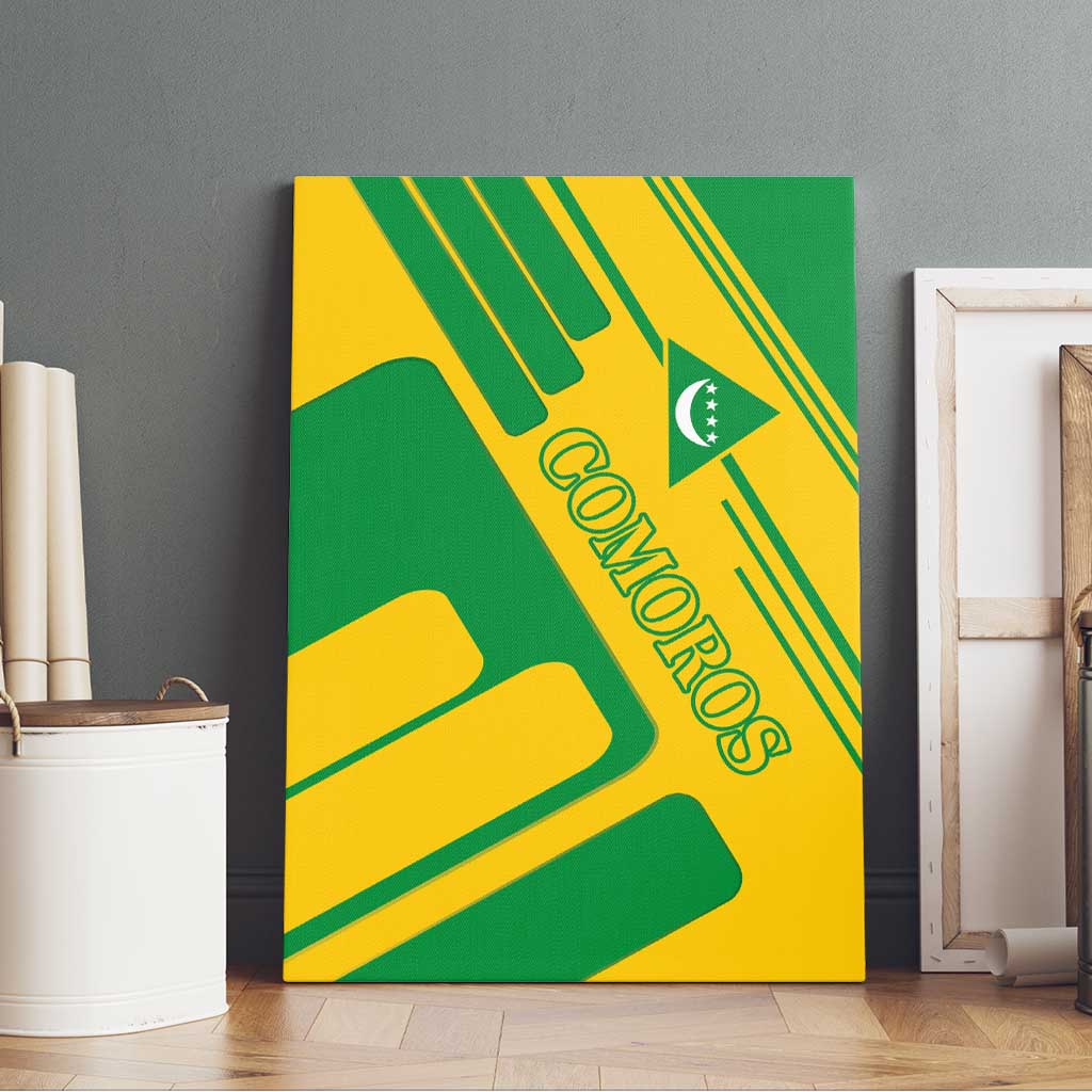 Comoros Flag Canvas Wall Art - Green and Yellow Design and National Emblem
