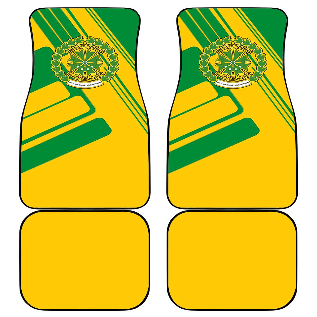 Comoros Flag Car Mats - Green and Yellow Design and National Emblem