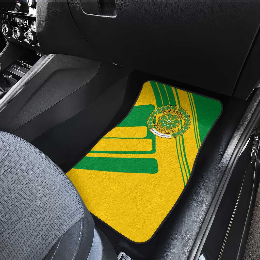 Comoros Flag Car Mats - Green and Yellow Design and National Emblem