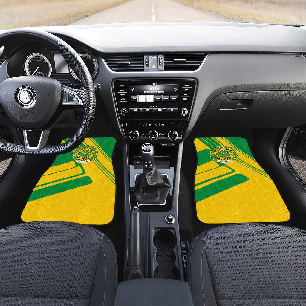 Comoros Flag Car Mats - Green and Yellow Design and National Emblem