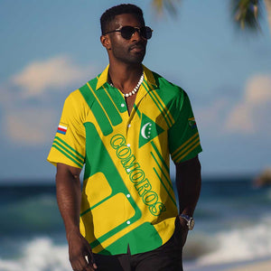 Comoros Flag Hawaiian Shirt - Green and Yellow Design and National Emblem