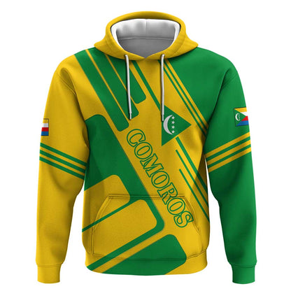 Comoros Flag Hoodie - Green and Yellow Design and National Emblem