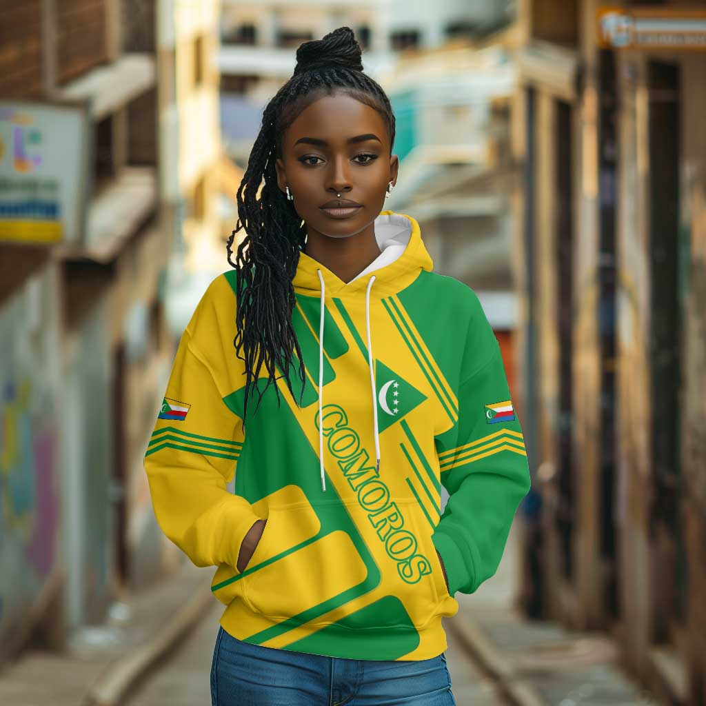 Comoros Flag Hoodie - Green and Yellow Design and National Emblem