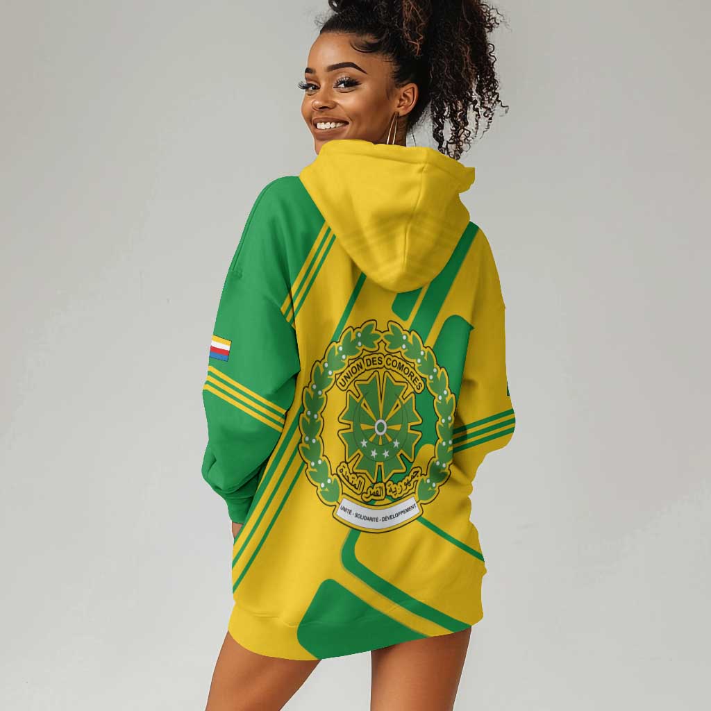 Comoros Flag Hoodie Dress - Green and Yellow Design and National Emblem