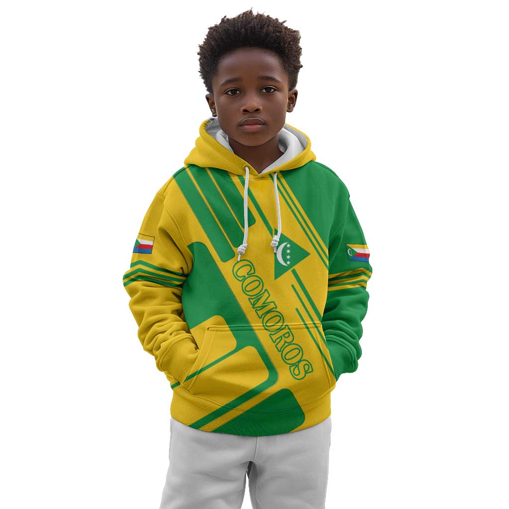 Comoros Flag Kid Hoodie - Green and Yellow Design and National Emblem