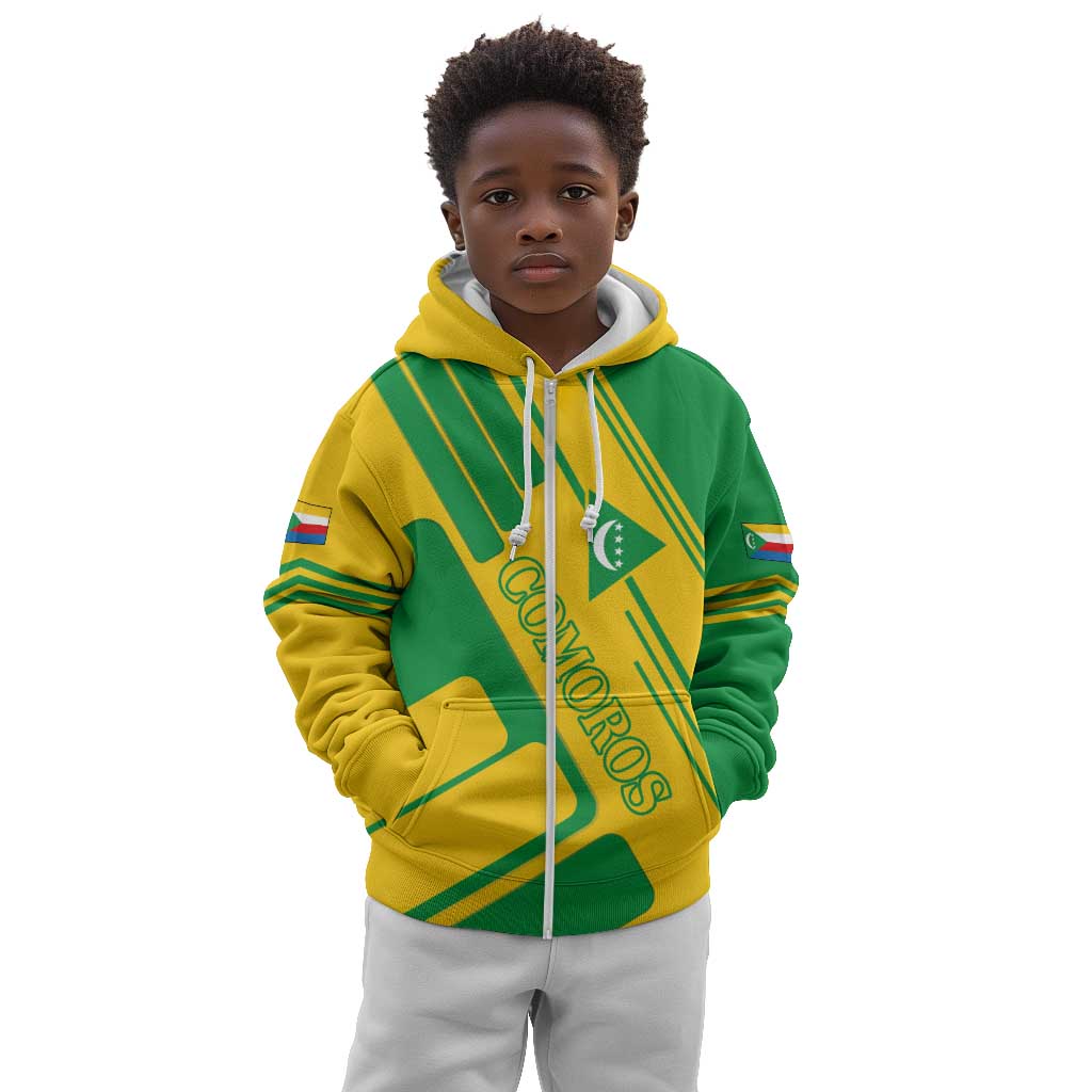 Comoros Flag Kid Hoodie - Green and Yellow Design and National Emblem