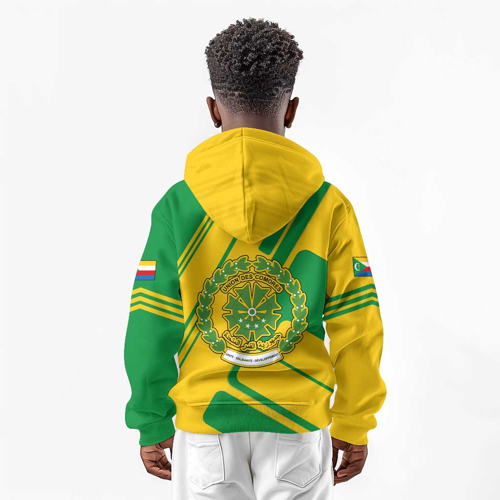Comoros Flag Kid Hoodie - Green and Yellow Design and National Emblem