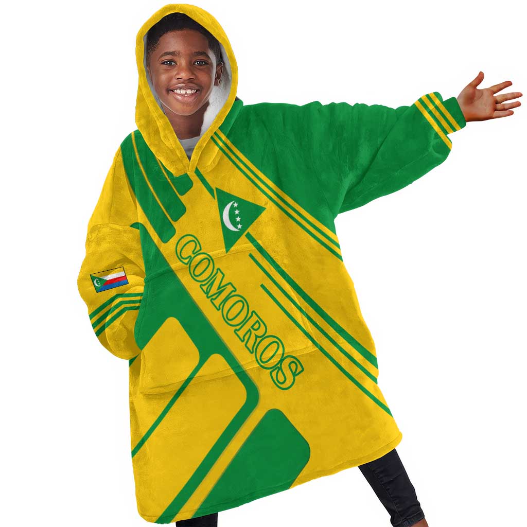 Comoros Flag Kid Wearable Blanket Hoodie - Green and Yellow Design and National Emblem