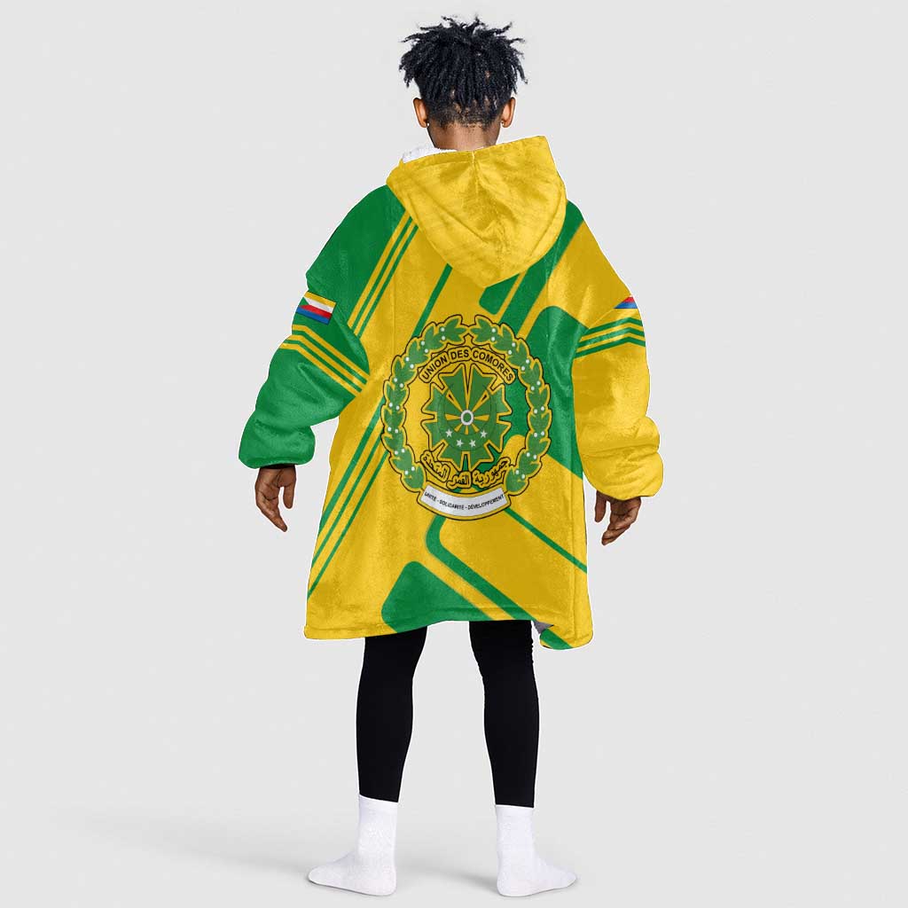 Comoros Flag Kid Wearable Blanket Hoodie - Green and Yellow Design and National Emblem