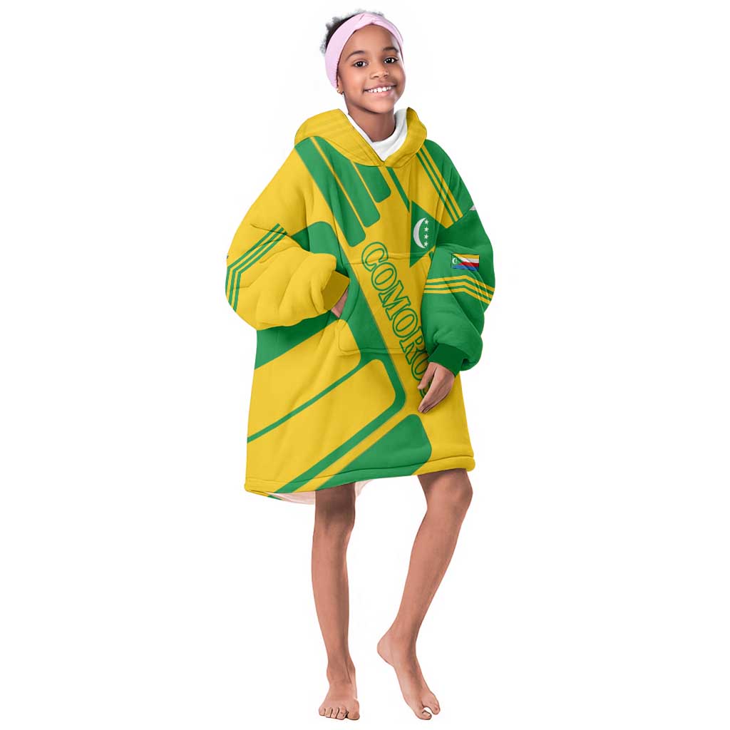 Comoros Flag Kid Wearable Blanket Hoodie - Green and Yellow Design and National Emblem