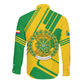 Comoros Flag Long Sleeve Button Shirt - Green and Yellow Design and National Emblem
