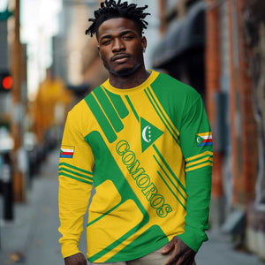 Comoros Flag Long Sleeve Shirt - Green and Yellow Design and National Emblem