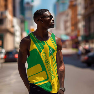Comoros Flag Men Tank Top - Green and Yellow Design and National Emblem