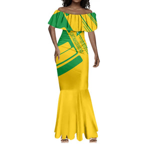 Comoros Flag Mermaid Dress - Green and Yellow Design and National Emblem