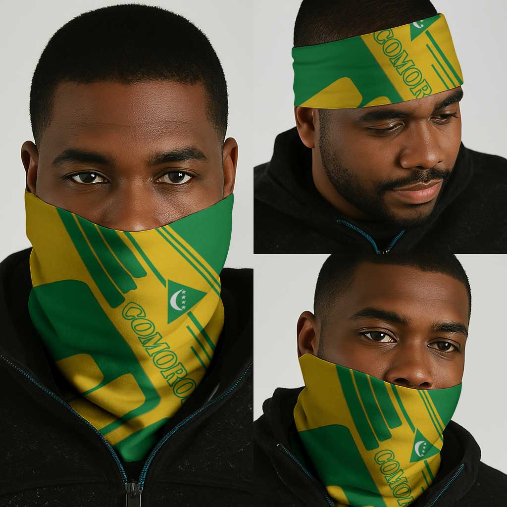 Comoros Flag Neck Gaiter - Green and Yellow Design and National Emblem - African Pride