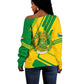 Comoros Flag Off Shoulder Sweater - Green and Yellow Design and National Emblem