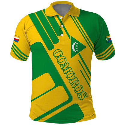 Comoros Flag Polo Shirt - Green and Yellow Design and National Emblem