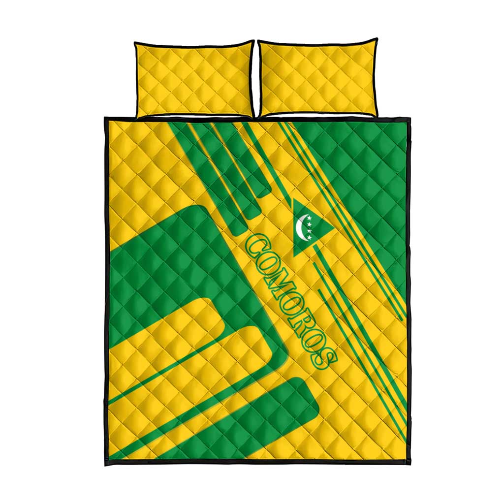 Comoros Flag Quilt Bed Set - Green and Yellow Design and National Emblem