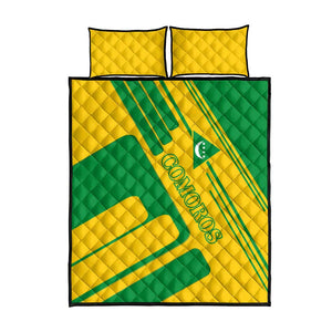 Comoros Flag Quilt Bed Set - Green and Yellow Design and National Emblem
