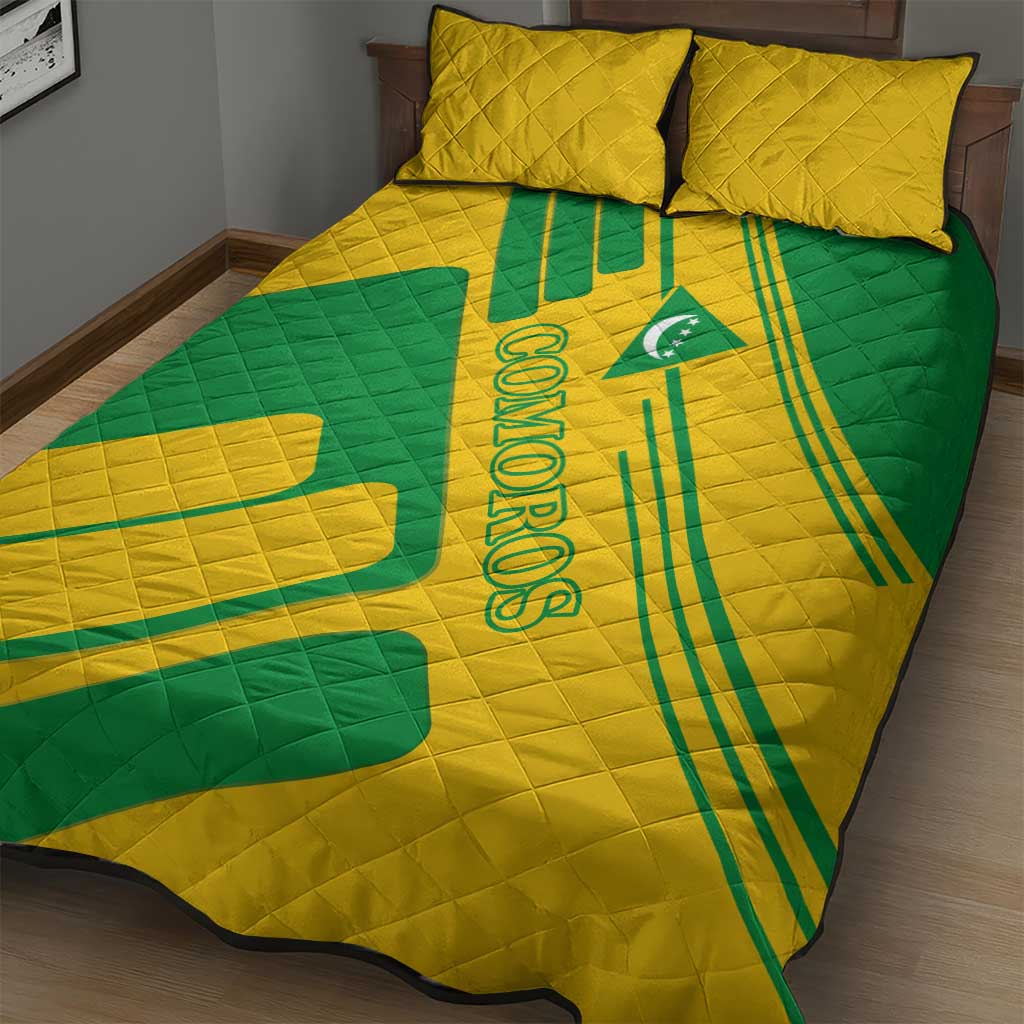 Comoros Flag Quilt Bed Set - Green and Yellow Design and National Emblem