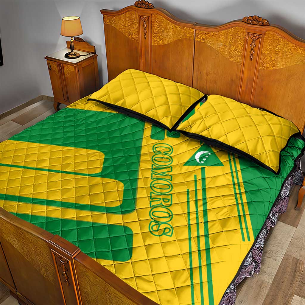 Comoros Flag Quilt Bed Set - Green and Yellow Design and National Emblem