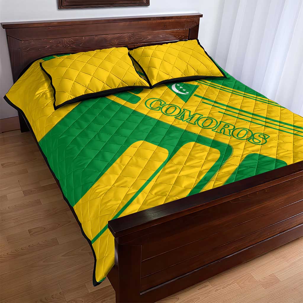 Comoros Flag Quilt Bed Set - Green and Yellow Design and National Emblem