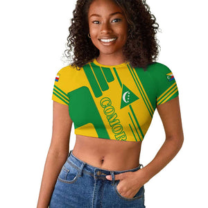 Comoros Flag Raglan Cropped T shirt - Green and Yellow Design and National Emblem
